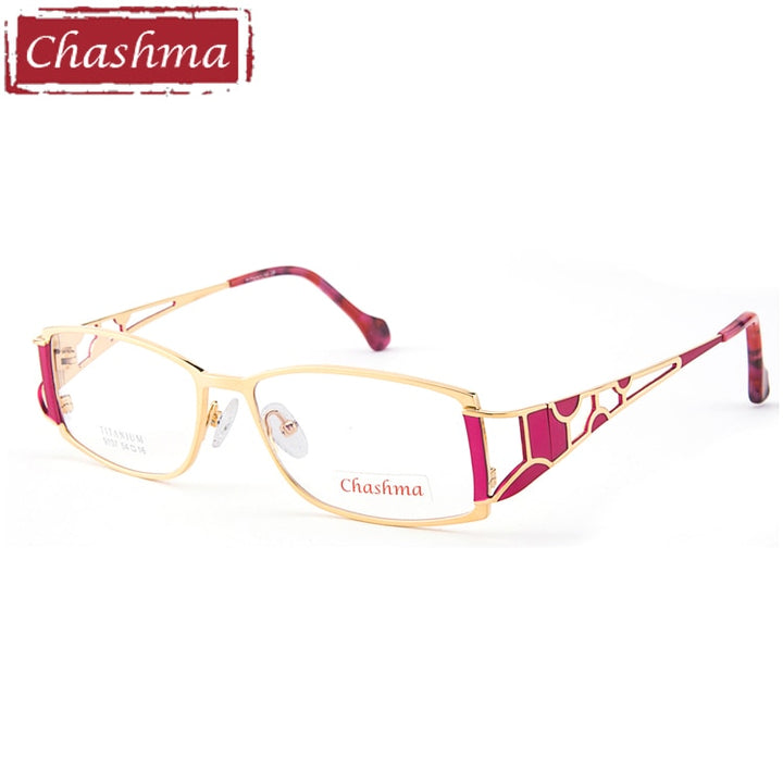 Chashma Ottica Women's Full Rim Oval Square Titanium Eyeglasses 9137 Full Rim Chashma Ottica Rose Red with Gold  