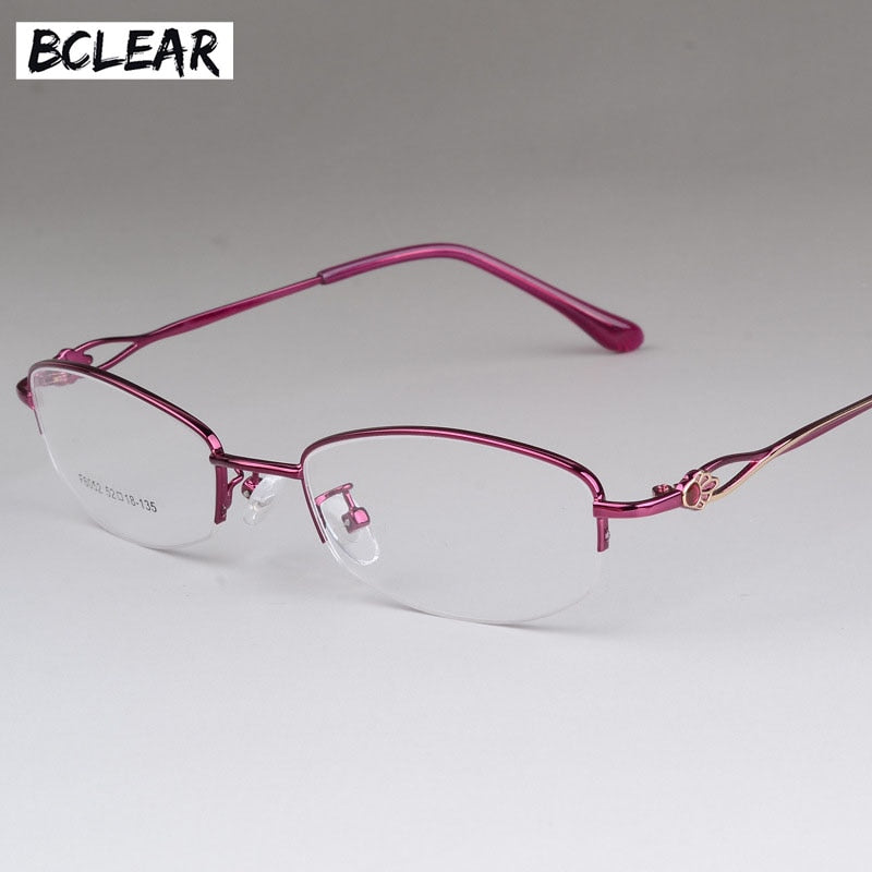 Women's Alloy Semi Rim Frame Eyeglasses  F6052 Semi Rim Bclear Purple  