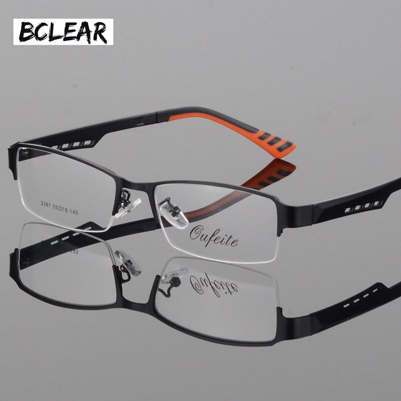 Men's Eyeglasses Half Frame Titanium Alloy Ultra-light S2387 Frame Bclear Auburn  