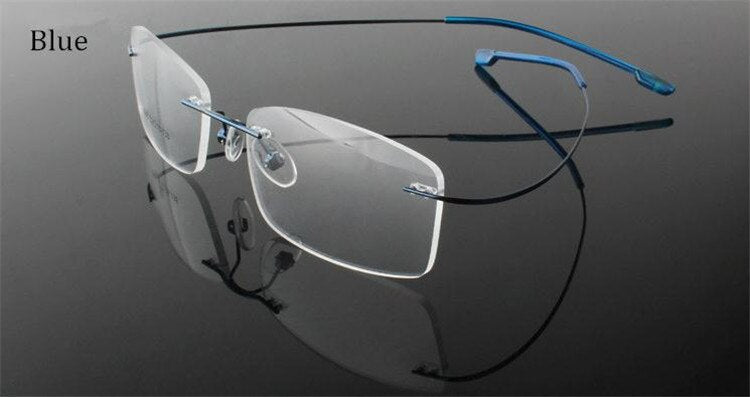 Chashma Ottica Unisex Rimless Rectangle Titanium Eyeglasses Frp1510 Rimless Chashma Ottica blue  