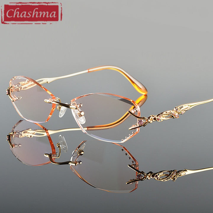 Chashma Ottica Women's Rimless Oval Rectangle Titanium Eyeglasses Tinted Lenses 8036b Rimless Chashma Ottica   