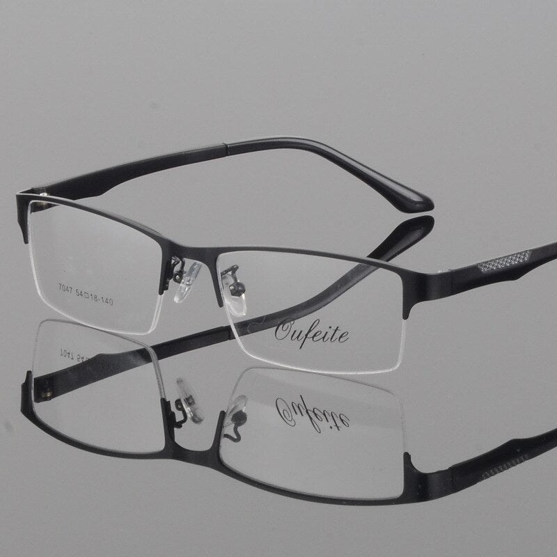 Men's Eyeglasses Square Alloy Semi Rim S7047 Frame Bclear black  