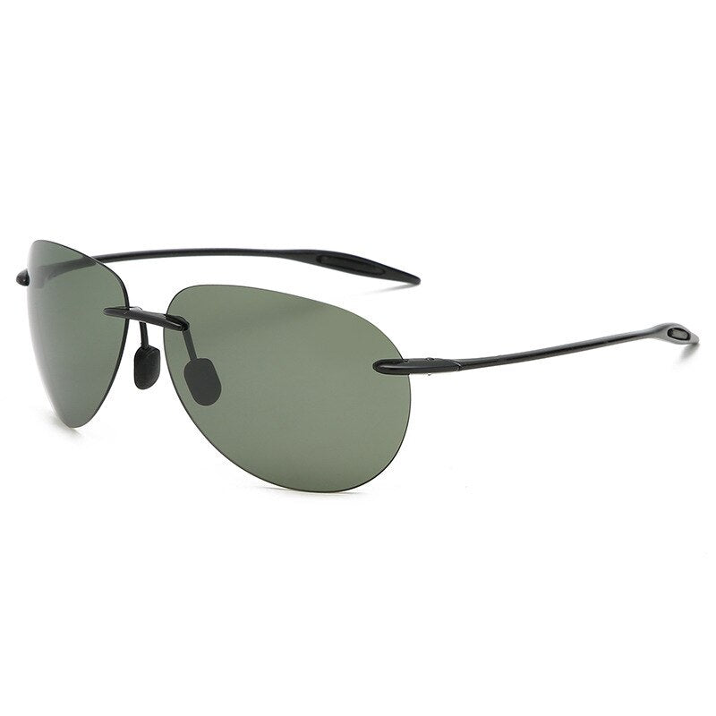Men's Sunglasses Rimless Ultra-light TR90 Polarized Oversized Sunglasses Brightzone Green  