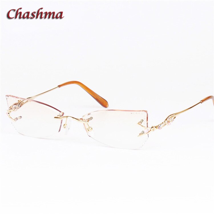 Chashma Ochki Women's Rimless Butterfly Cat Eye Titanium Diamond Cut Tint Demo Lenses Eyeglasses 8036ce Rimless Chashma Ochki Gold  
