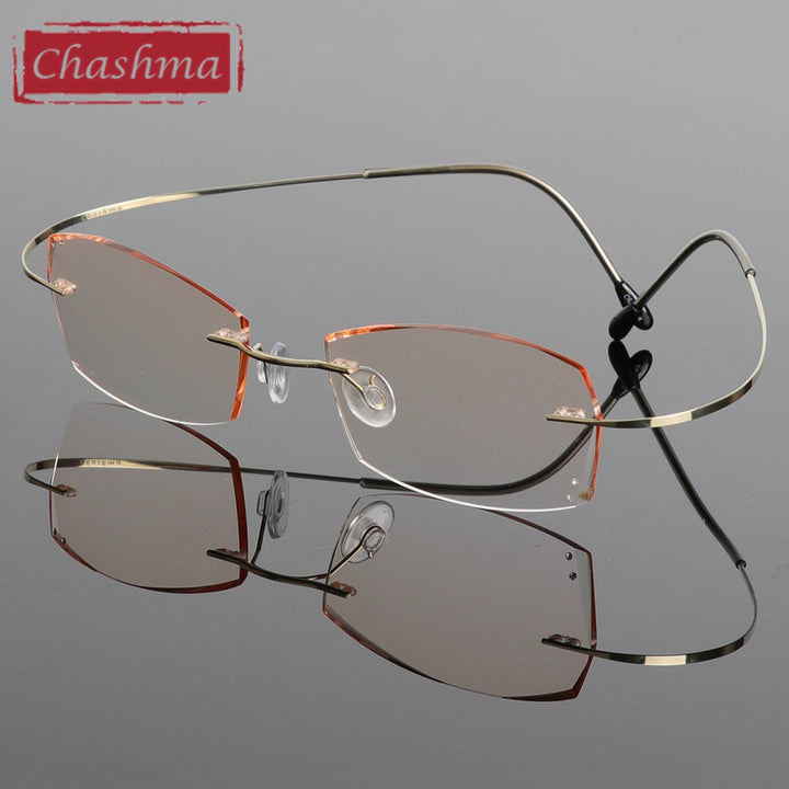Chashma Ottica Women's Rimless Rectangle Titanium Eyeglasses Tinted Lenses 6074w Rimless Chashma Ottica   