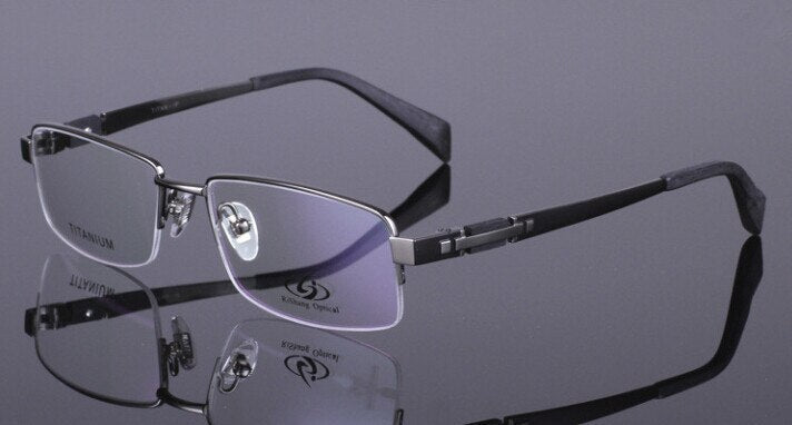 Chashma Ottica Men's Semi Rim Rectangle Titanium Eyeglasses 8001 Semi Rim Chashma Ottica Gray  