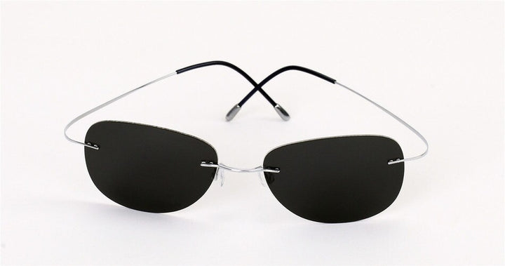 Men's Sunglasses Pure Titanium Rimless Polarized Ultra-light Flexible Sunglasses Brightzone Silver Black  