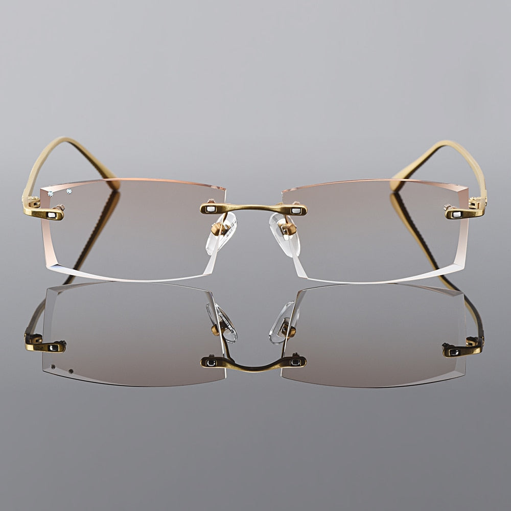 Gmei Men's Eyeglasses Titanium Rimless Gradient Brown Rectangle Golden Q6607 Rimless Gmei Optical   