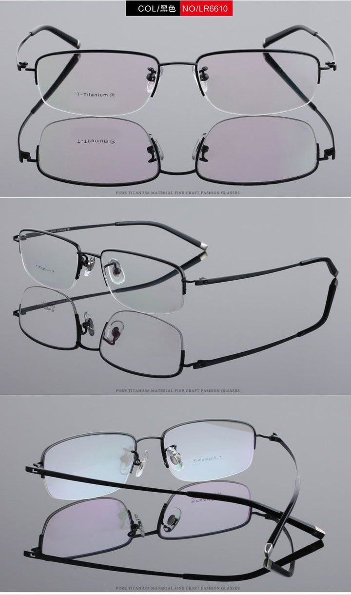 Men's Semi Rim Eyeglasses Titanium Frame Lr6610 Semi Rim Bclear   