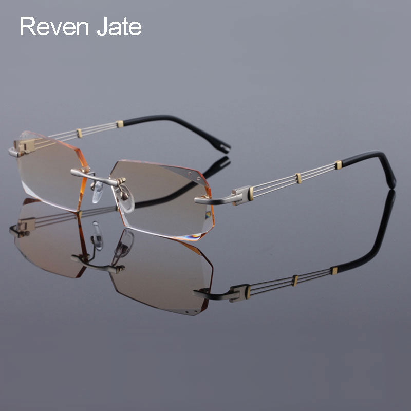Reven Jate 58128 Pure Titanium Rimless Diamond Cutting Man Glasses Frame Eyeglasses (Silver) Rimless Reven Jate   