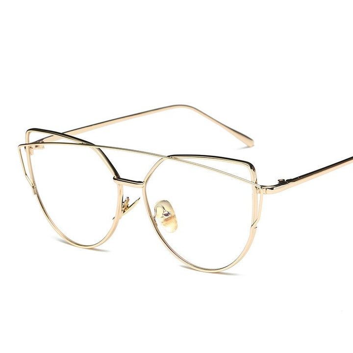 Women's Eyeglasses Double Brige Titanium Cat Eye F16015 Frame Brightzone Gold frame  