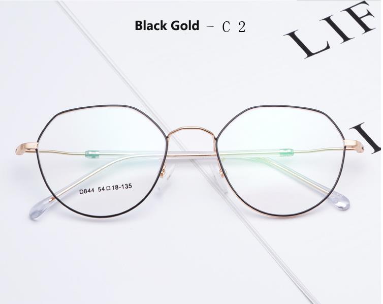 Women's Polygonal Alloy Frame Eyeglasses D844 Frame Bclear Black Gold C2  