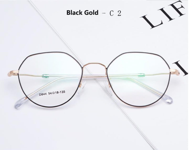 Women's Polygonal Alloy Frame Eyeglasses D844 Frame Bclear Black Gold C2  
