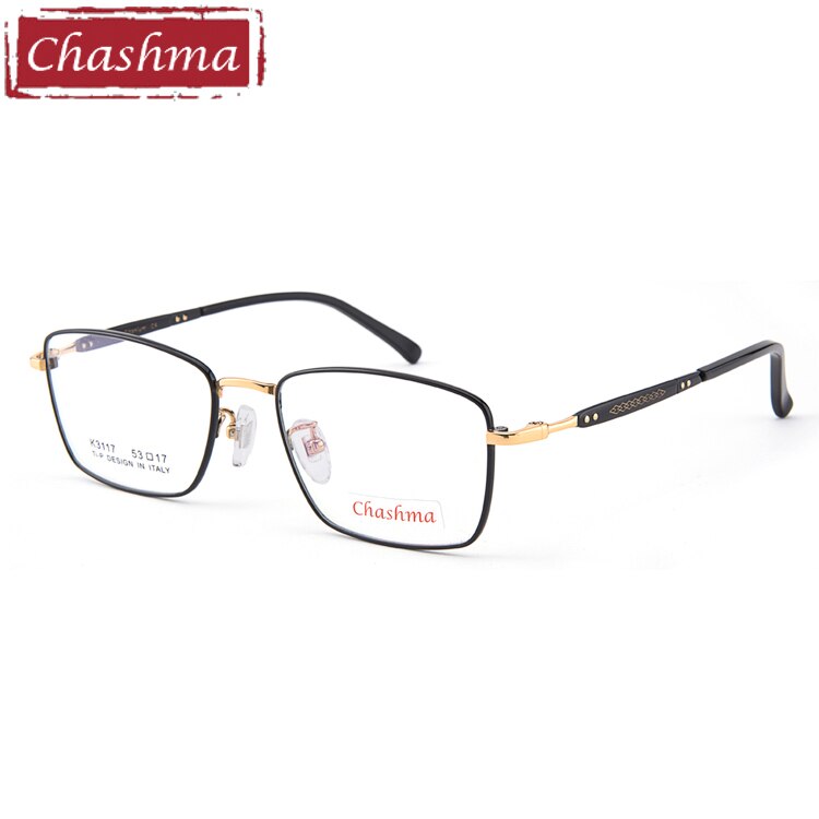 Chashma Ottica Men's Full Rim Square Titanium Eyeglasses 3117 Full Rim Chashma Ottica Black with Gold  