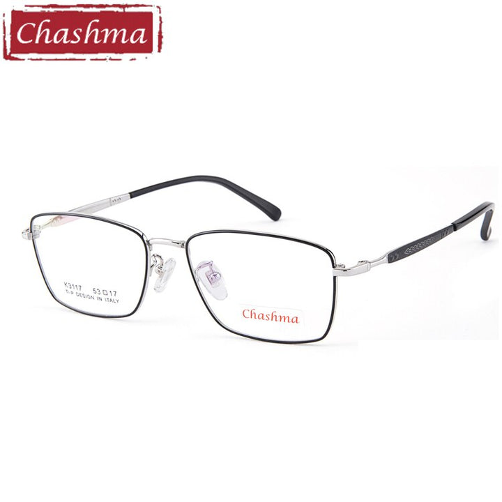 Chashma Ottica Men's Full Rim Square Titanium Eyeglasses 3117 Full Rim Chashma Ottica Black with Silver  