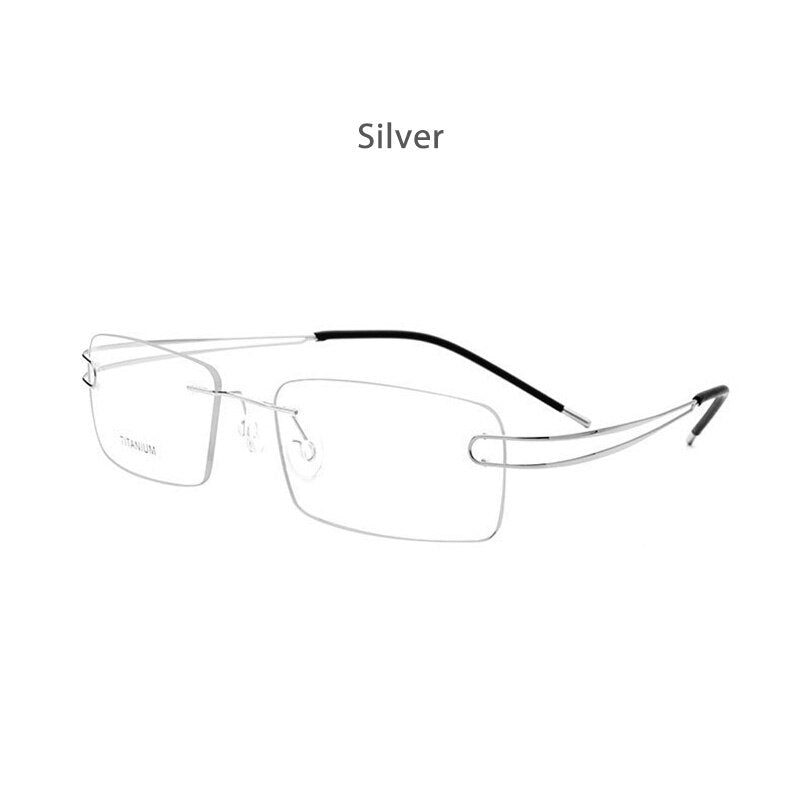 Hdcrafter Unisex Rimless Rectangle Titanium Frame Eyeglasses 50003 Rimless Hdcrafter Eyeglasses Silver  