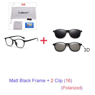 Ralferty 6 In 1 Magnet Sunglasses Women Polarized Eyeglass Frame With Clip On Glasses Men Round Uv400 Tr90 3D Yellow A2245 Sunglasses Ralferty 1Frame 2 Clip 16  