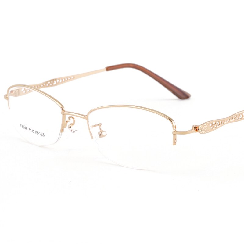 Women's Half Rim Hollow Alloy Frame Eyeglasses 6048 Semi Rim Bclear Gold  