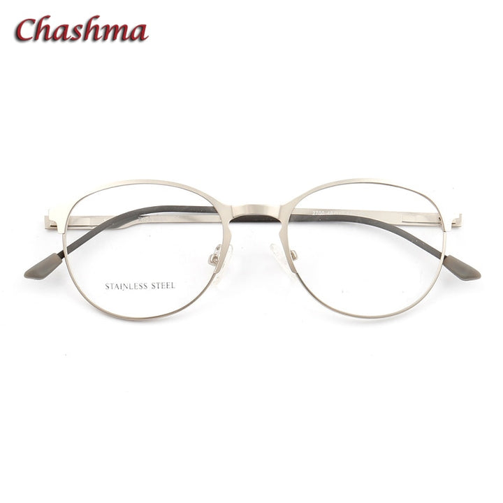 Chashma Ochki Unisex Full Rim Round Cat Eye Stainless Steel Eyeglasses 2700 Full Rim Chashma Ochki Silver with Gray  