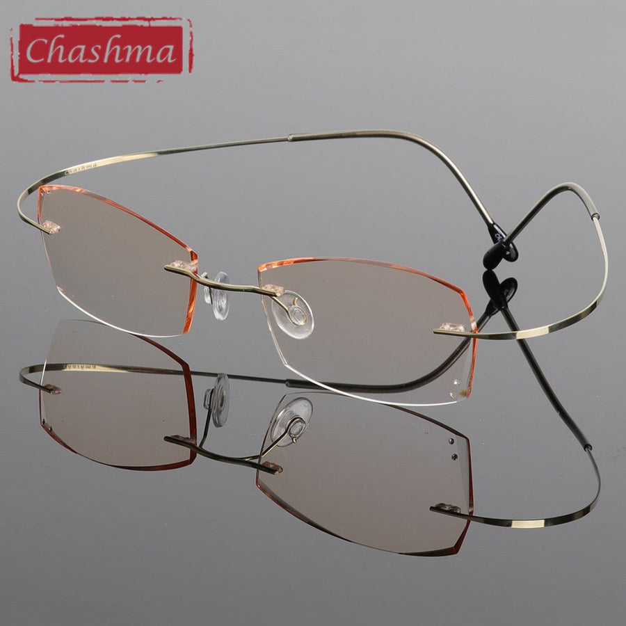 Chashma Ottica Women's Rimless Rectangle Titanium Eyeglasses Tinted Lenses 6074w Rimless Chashma Ottica Gold  