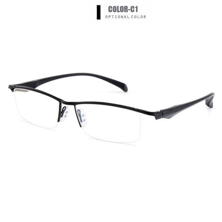 Men's Eyeglasses Semi Rim Titanium Alloy Square Y8011 Frames Gmei Optical C1  