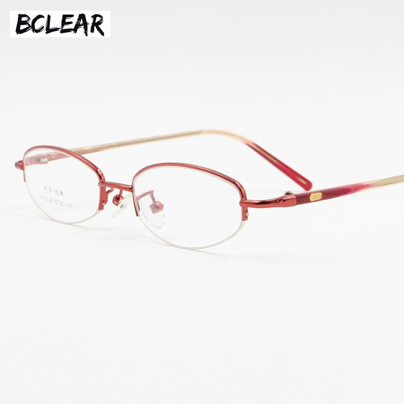 Women's Alloy Frame Semi Rim Eyeglasses 8102 Semi Rim Bclear Red  