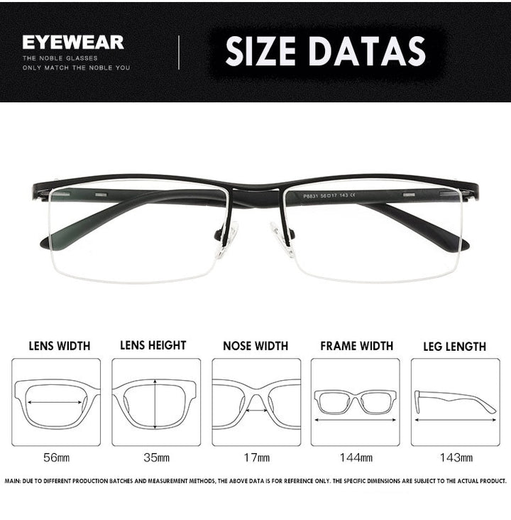 Men's Titanium Alloy Eyeglasses Half Rim Frame P8831 Semi Rim Bclear   