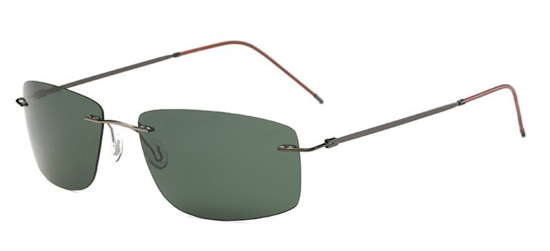 Men's Sunglasses Polarized Rimless Titanium Mirror Color Sunglasses Brightzone Gun Rim Drak Green  