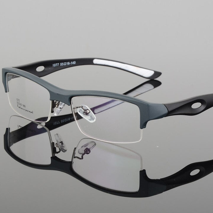 Hotony Men's Semi Rim TR 90 Resin Rectangular Sport Frame Eyeglasses 1077 Sport Eyewear Hotony gray-white  