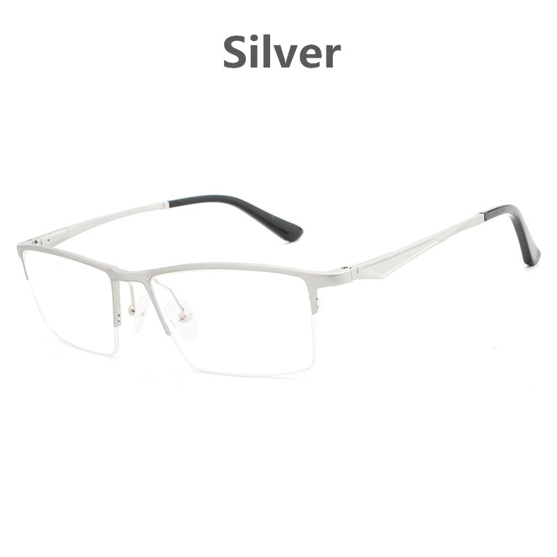 Hdcrafter Unisex Semi Rim Titanium Rectangular Square Frame Eyeglasses Lp6265 Semi Rim Hdcrafter Eyeglasses Silver  