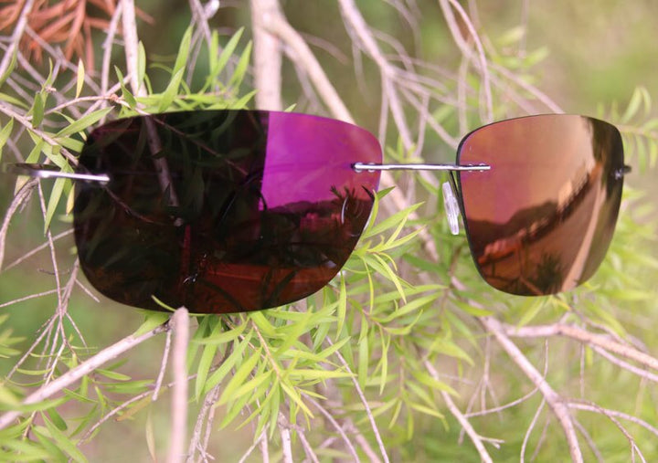 Men's Sunglasses Rimless Titanium Polarized Super Light Sunglasses Brightzone Purple  
