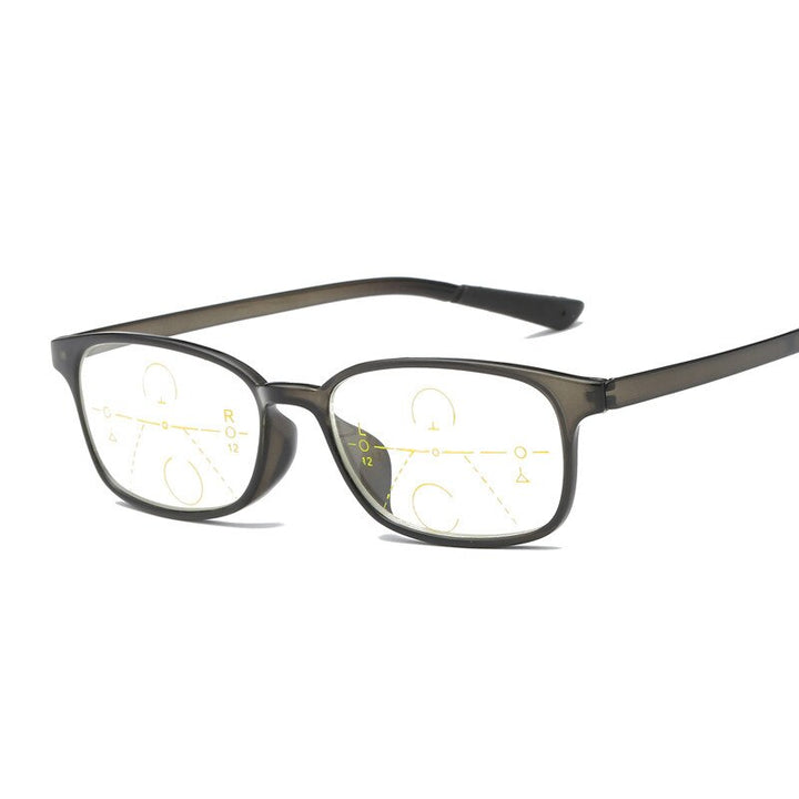 Unisex TR90 Full Rim Progressive Lenses Reading Glasses Plastic Titanium Frame 100-300 Reading Glasses Brightzone up 0 down 100 Dark Gray 