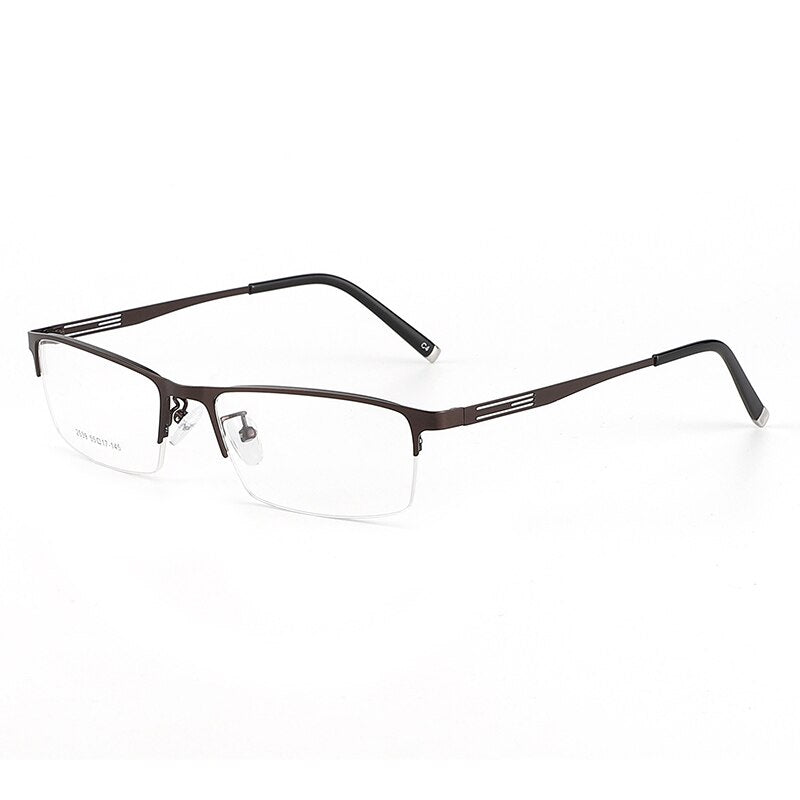 Men's Titanium Alloy Square Semi Rim Eyeglasses Sc2539 Semi Rim Bclear brown  