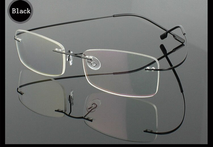 Men's Eyeglasses Stainless Steel Oval Rimless B1989 Rimless Brightzone Black  