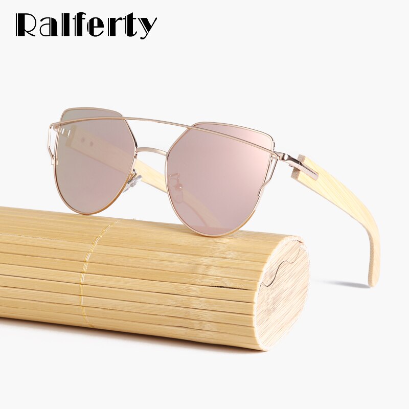 Ralferty Women's Cat Eye Bamboo Wood Mirror Sunglasses K1585 Sunglasses Ralferty   