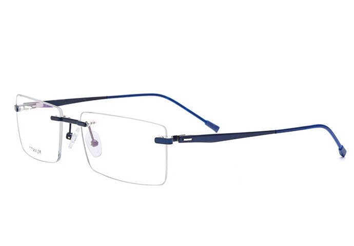 Men's Eyeglasses Rimless Titanium Rectangular 828 Rimless Brightzone Blue  