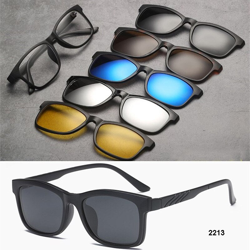 Unisex Clip On Polarized Sunglasses Magnetic 5 Piece Set Eyeglasses Sn2256a2258a-30 Sunglasses Brightzone TR2213  