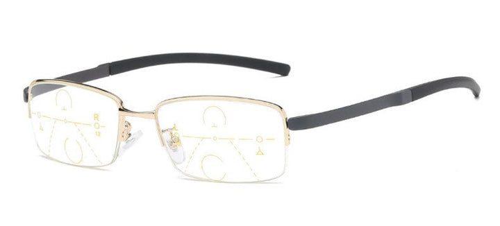Unisex Half Rim Alloy Frame Progressive Reading Glasses 100-400 Reading Glasses Brightzone +100 Gold 