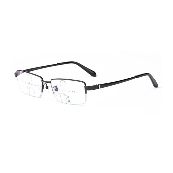 Hotochki Men's Semi Rim Titanium Frame Progressive Lens Reading Glasses Anti Blue Light 1688 Reading Glasses Hotochki +100 black 