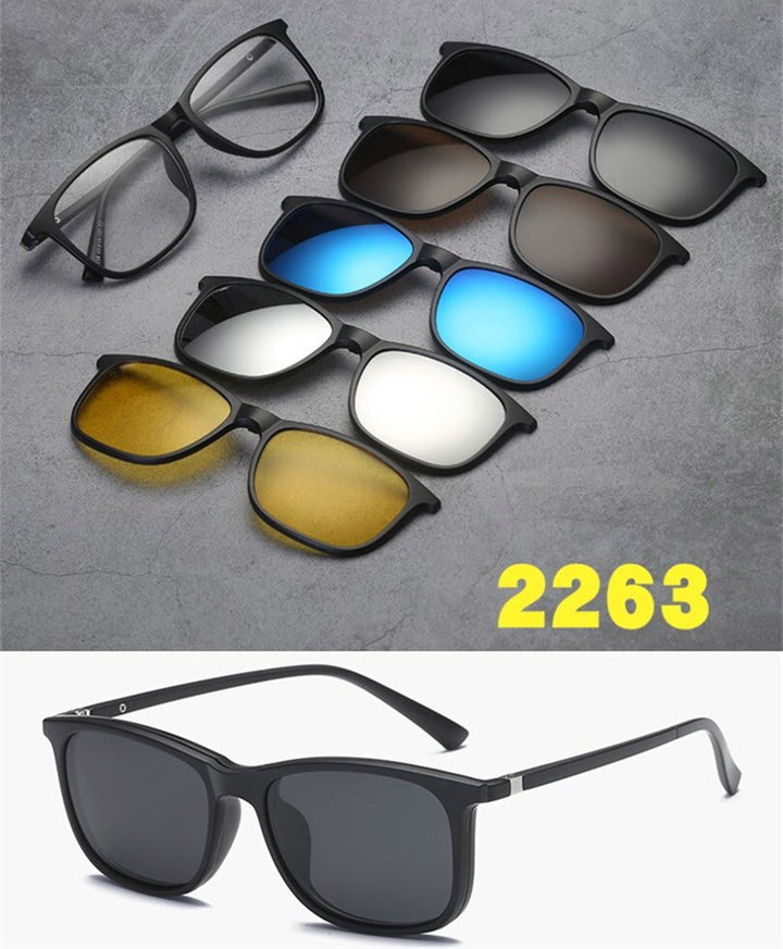 Unisex 5 Piece Clip On Sunglasses Polarized Magnetic Eyeglasses 2202 Clip On Sunglasses Brightzone 2263  