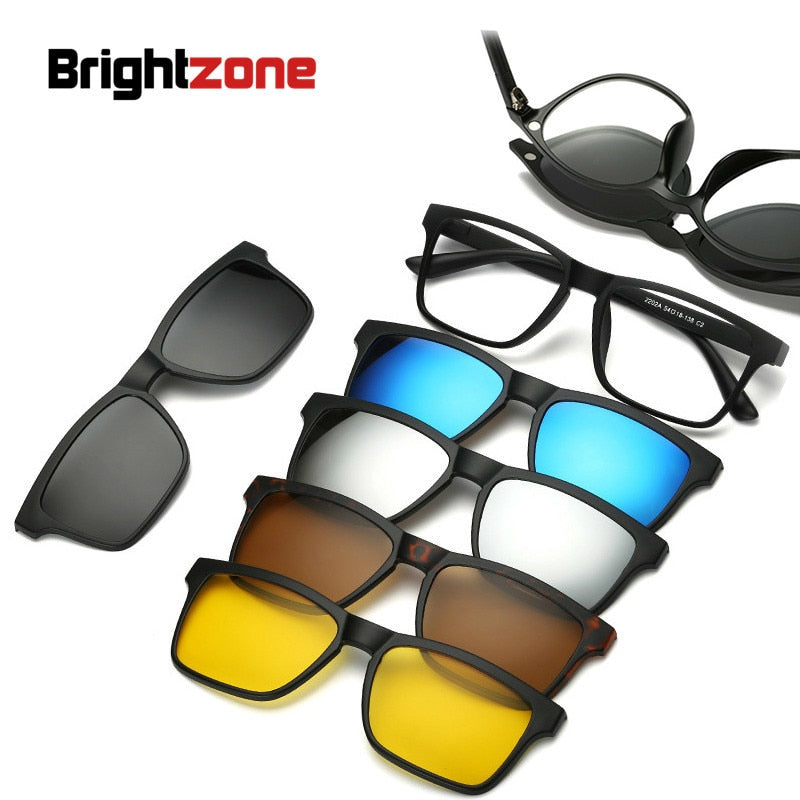 Unisex Eyeglasses 5+1 Clip On Sunglasses Frames Magnetic Clip On Sunglasses Brightzone   