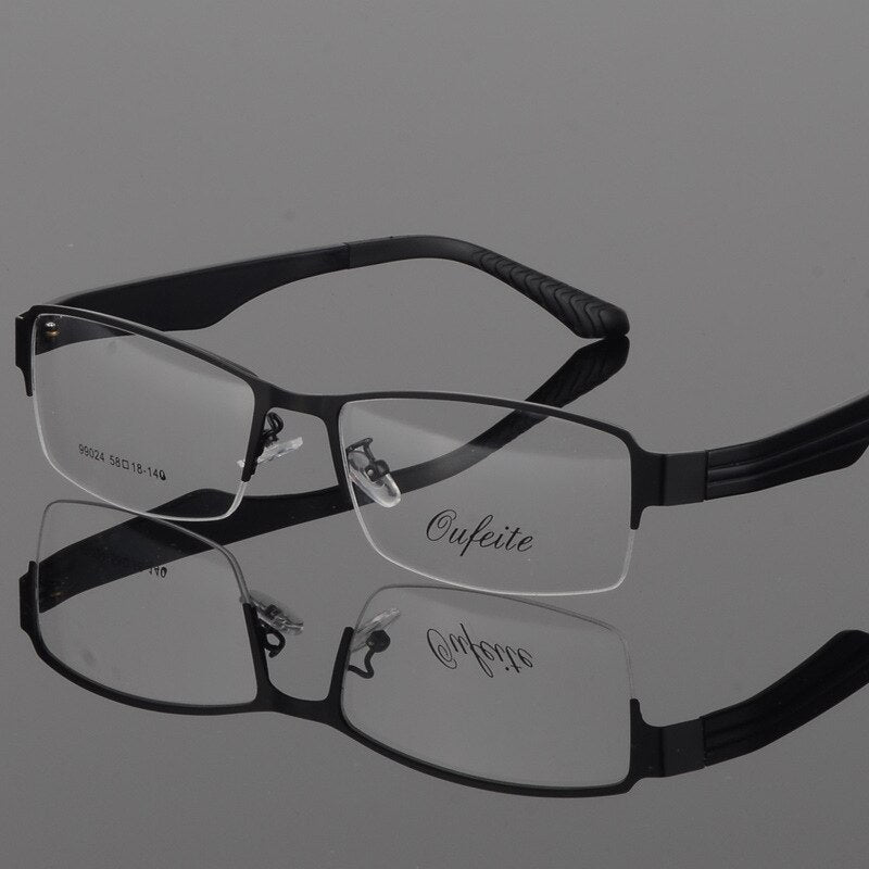 Men's Eyeglasses Half Rim Wide Glasses Alloy Frame S99024 Semi Rim Bclear   