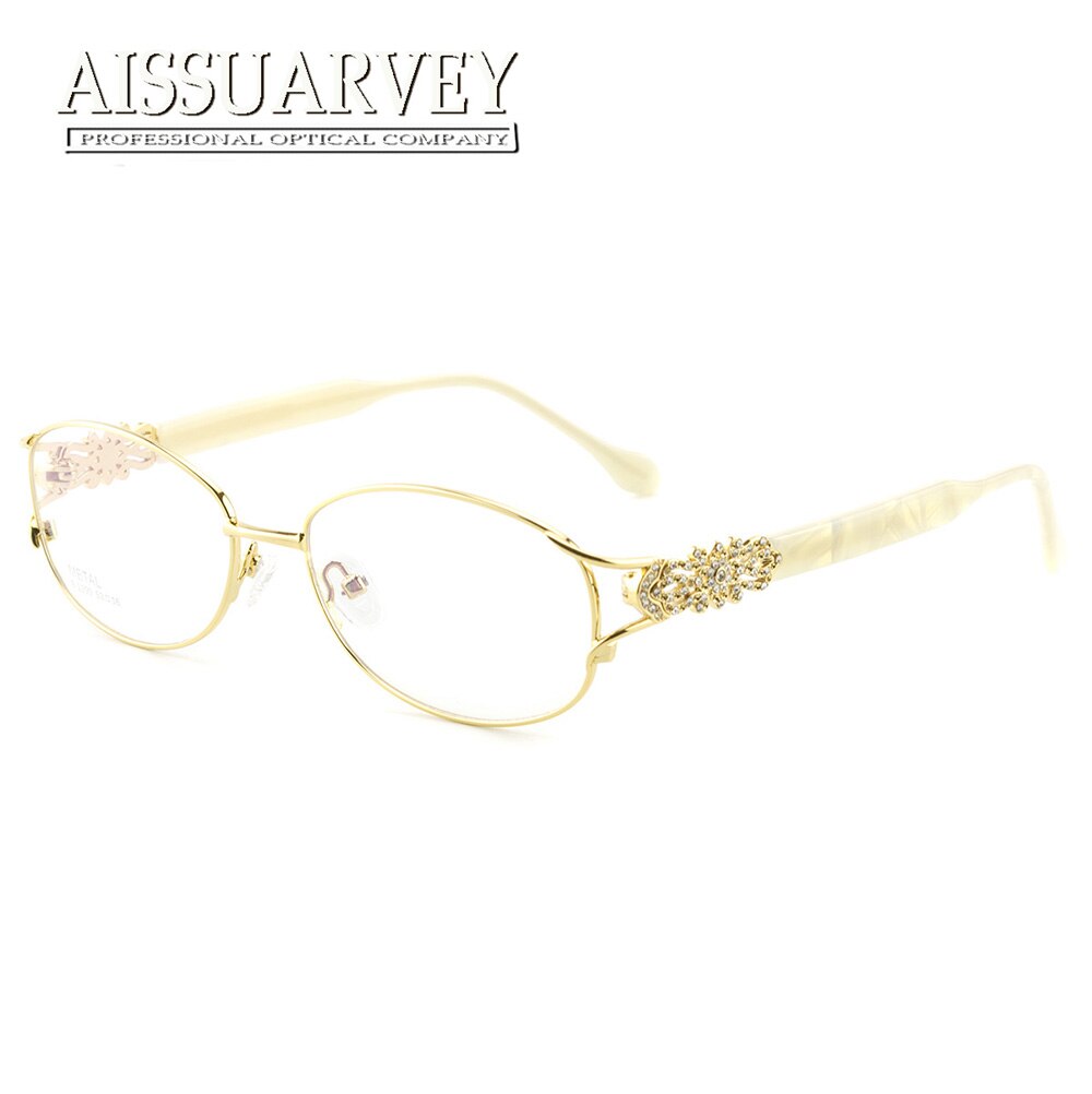 Aissuarvey Women's Full Rim Round Alloy Frame Eyeglasses Rhinestones Full Rim Aissuarvey Eyeglasses Gold  