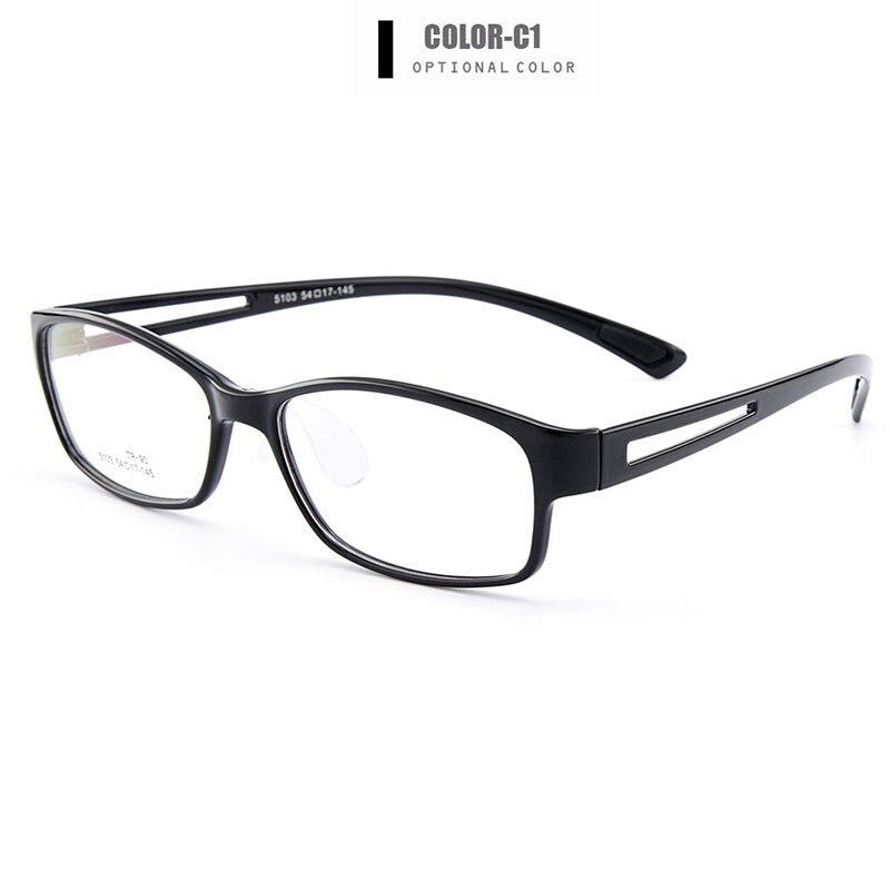 Unisex Eyeglasses Ultra-Light Tr90 Plastic Eyewear With Saddle Nose Bridge M5103 Frame Gmei Optical C1-Bright Black  