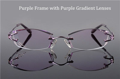 Women's Eyeglasses Diamond Trimmed Rimless Titanium 1006 Rimless Chashma Purple  