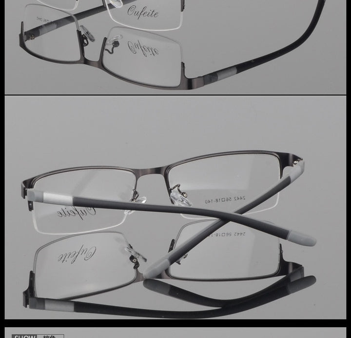 Men's Titanium Square Frame Half Rim Eyeglasses Gp8300 Semi Rim Bclear black  