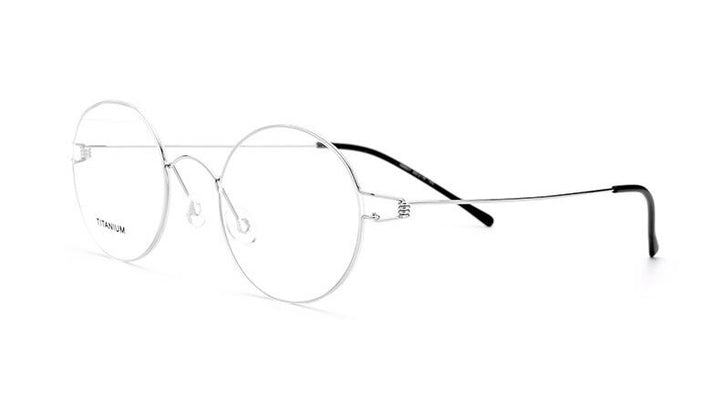 Hdcrafter Unisex Full Rim Round Screwless Titanium Frame Eyeglasses 28607 Full Rim Hdcrafter Eyeglasses Silver Frame  