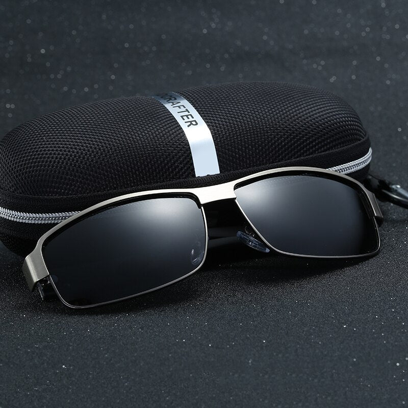 Hdcrafter Men's Full Rim Rectangle Alloy Frame Polarized Sunglasses Le007 Sunglasses HdCrafter Sunglasses   