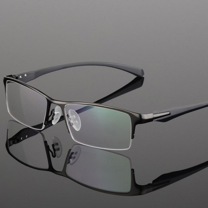 Men's Titanium Alloy Frame Half/Full Rim Eyeglasses 9064 9065 Full Rim Bclear Half frame Gray  