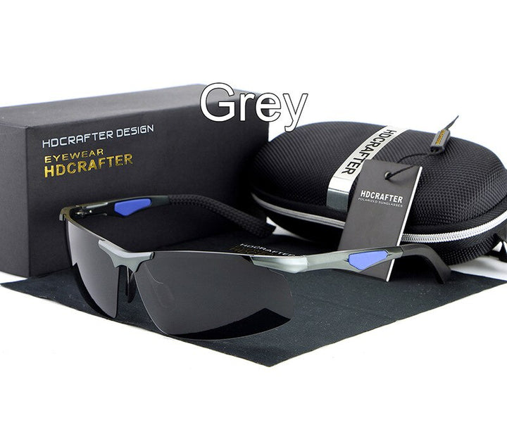 Hdcrafter Men's Rimless Aluminum Magnesium Rectangle Frame Polarized Sunglasses E300 Sunglasses HdCrafter Sunglasses Grey  